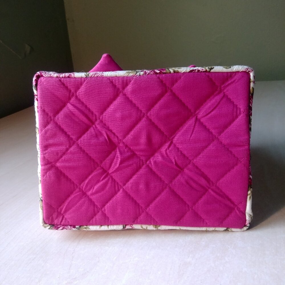 100% cotton white with pink and green floral pattern tote bag - Picture 3 of 13